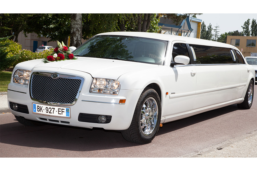 White Chrysler Limo Front